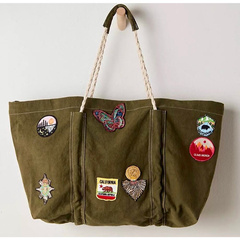 NWT Free People Been There Badge Patch Tote Army Green
